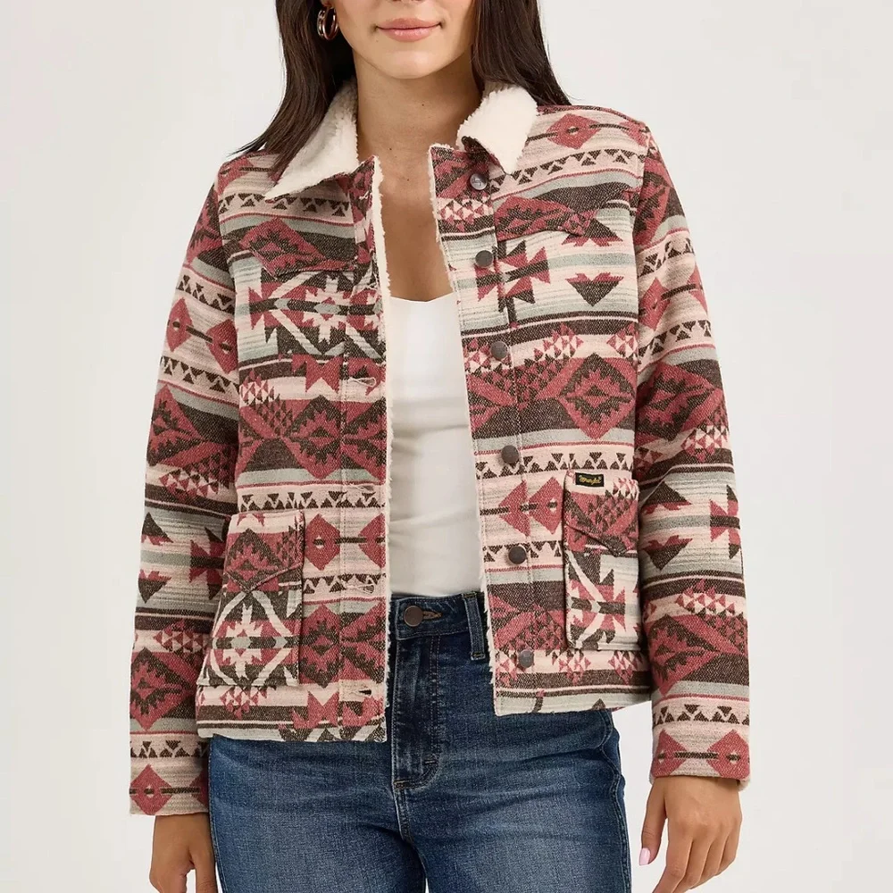 WOMEN'S WRANGLER® SHERPA LINED JACQUARD BARN JACKET - Picture 2 of 8